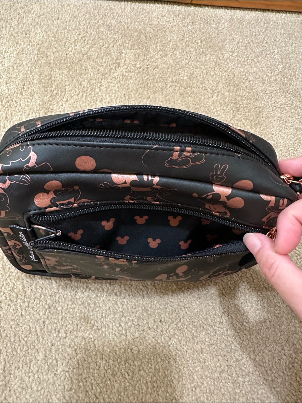 Petunia Pickle Bottom Black Crossbody/Belt Bag with Rose Gold Mickey Print - Picture 3 of 8